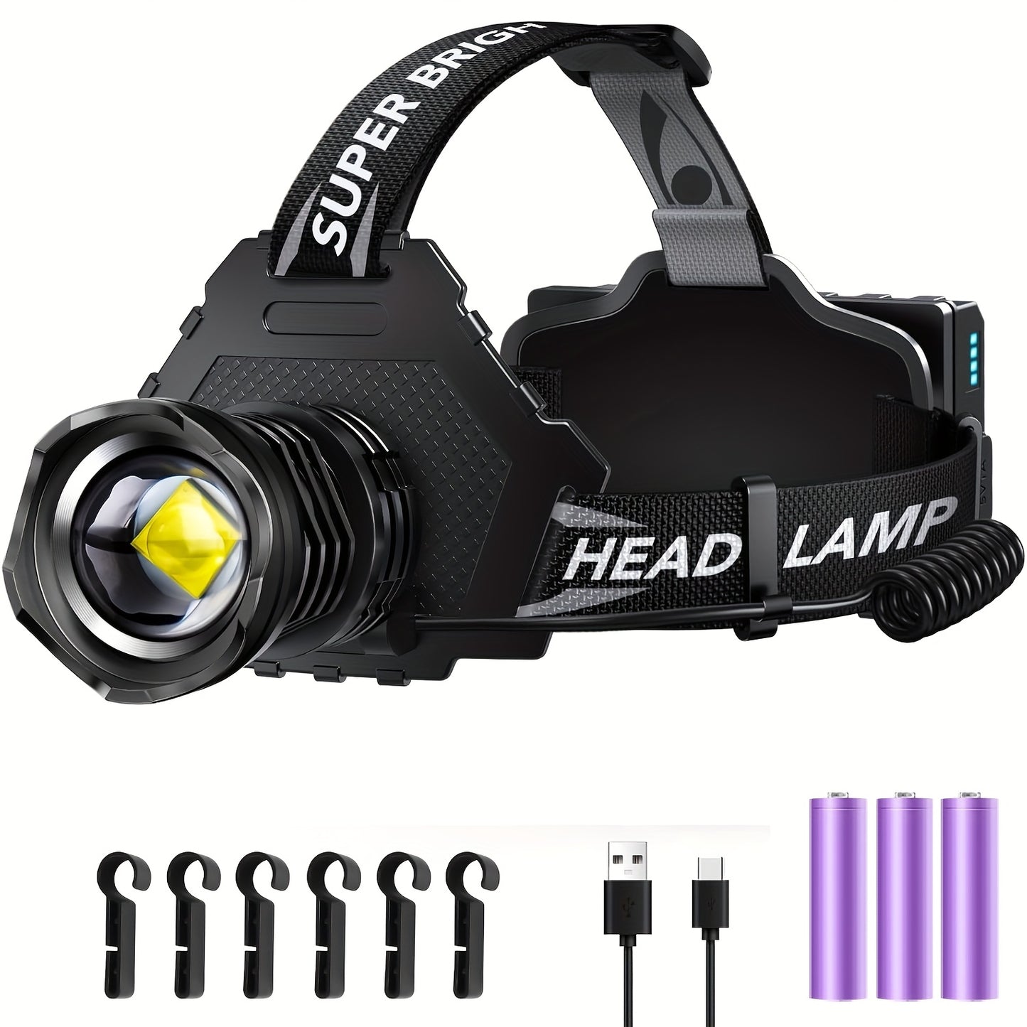 Upgraded 1700LM Rechargeable LED Headlamp with Adjustable Spotlight and Floodlight