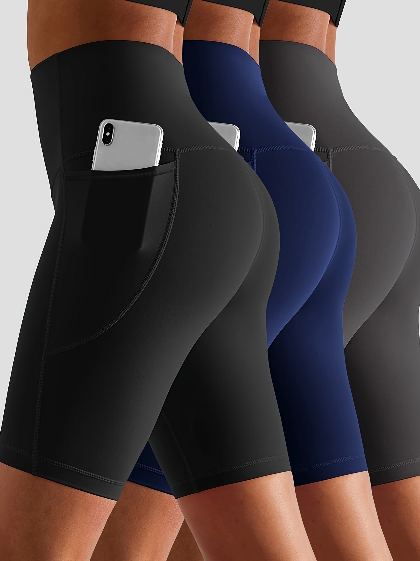 3-Pack High-Waist Butt-Lifting Yoga Shorts with Pockets