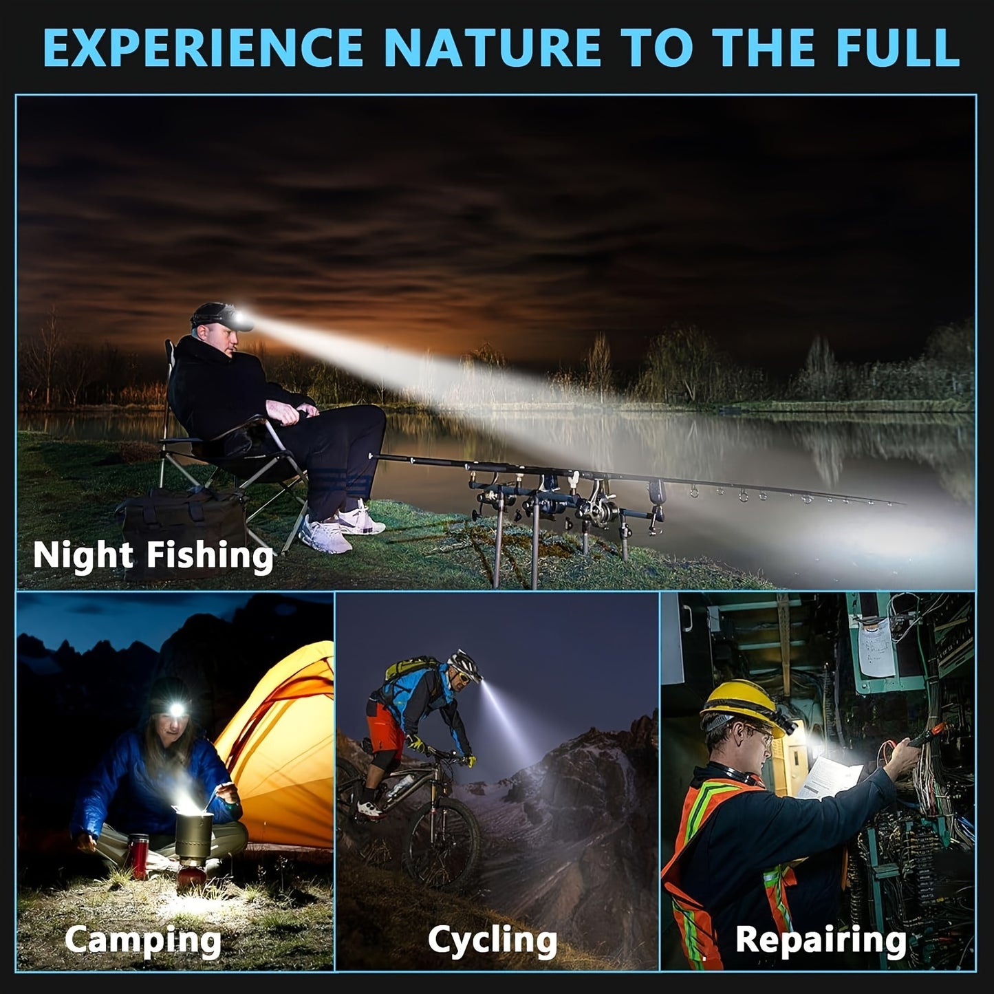 Upgraded 1700LM Rechargeable LED Headlamp with Adjustable Spotlight and Floodlight