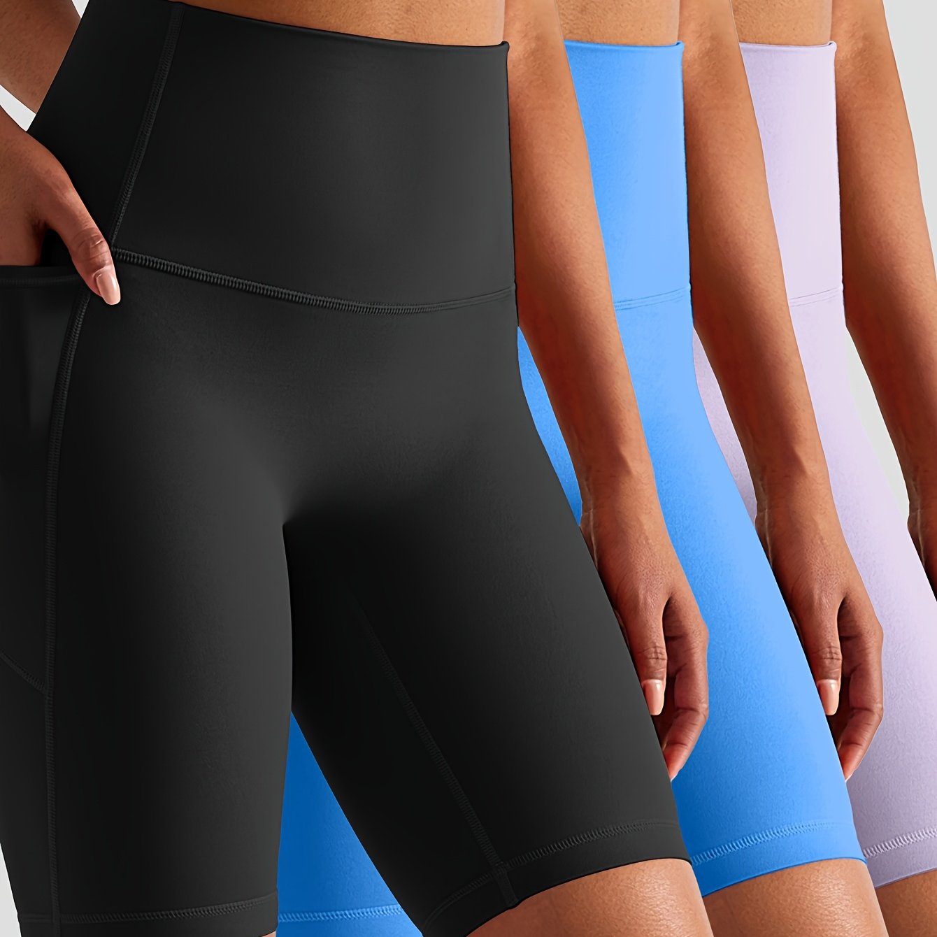3-Pack High-Waist Butt-Lifting Yoga Shorts with Pockets