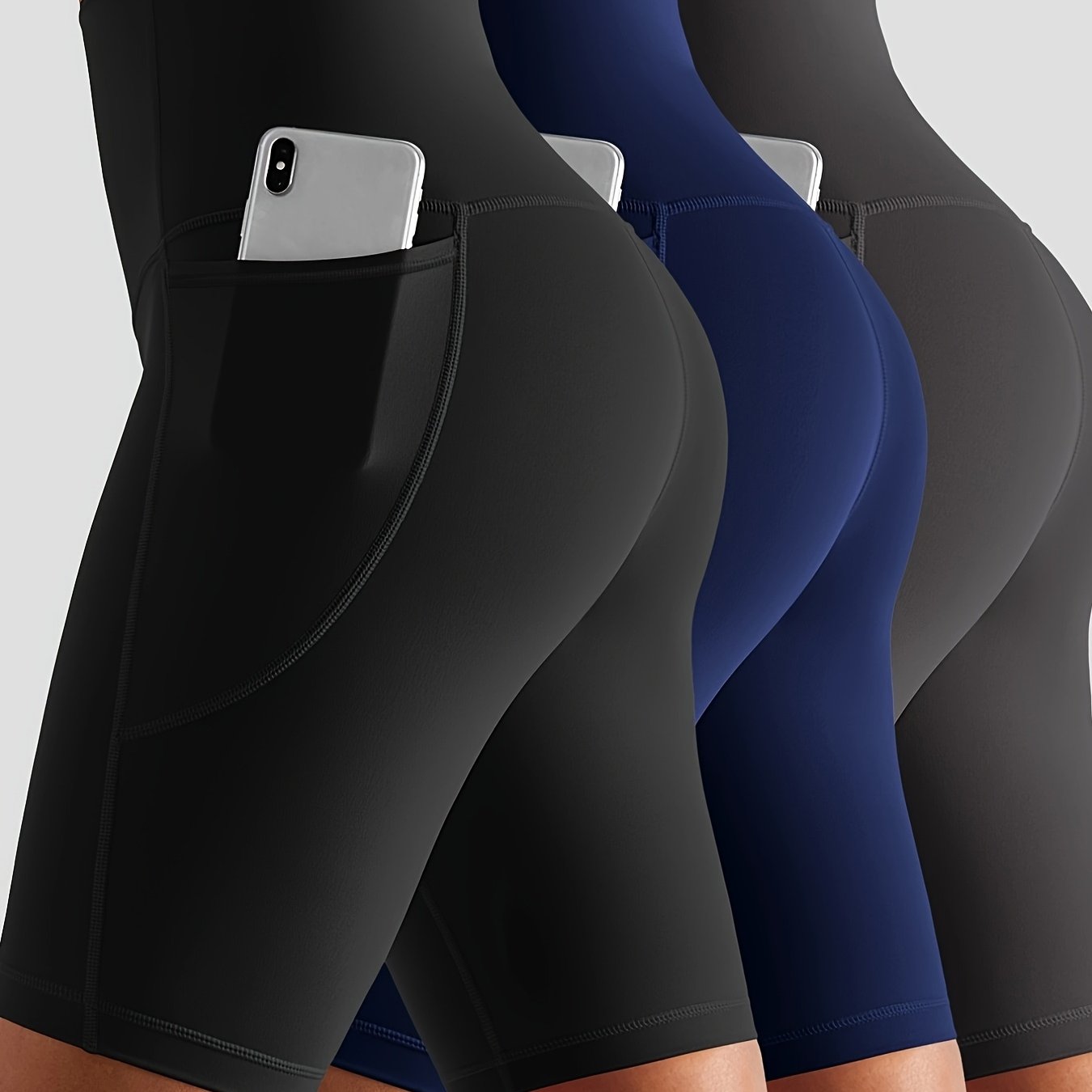3-Pack High-Waist Butt-Lifting Yoga Shorts with Pockets