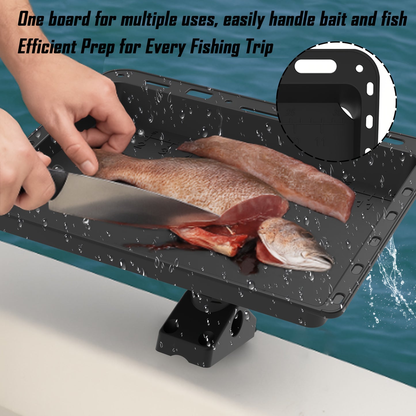Durable Rotating Fishing Bait Board with Multi-Tool Slots and Ruler