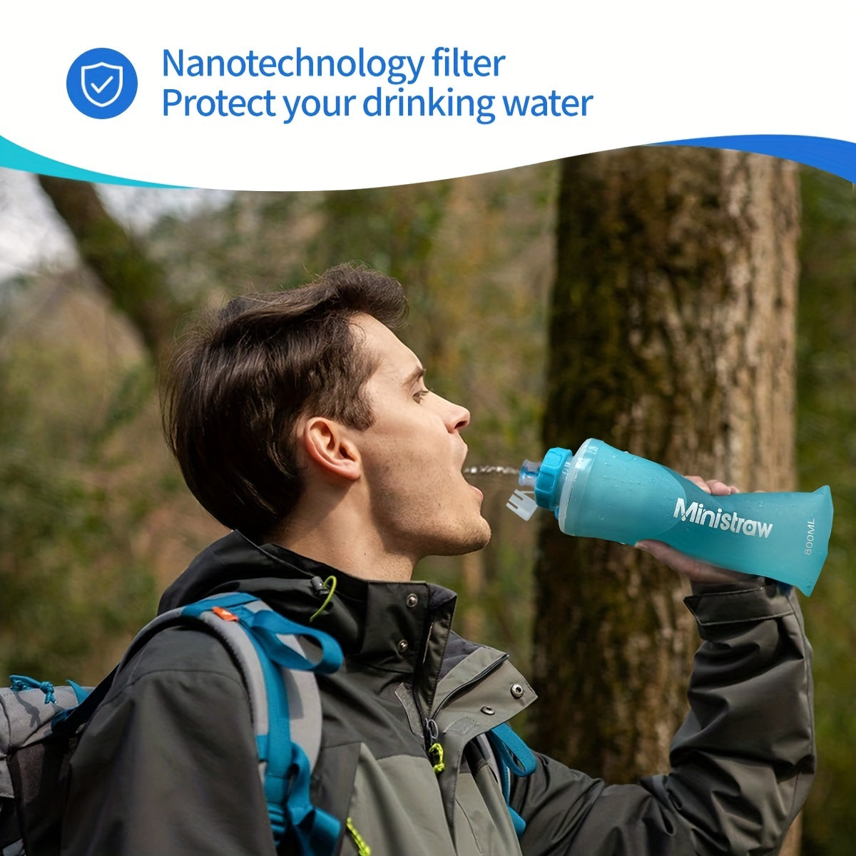 Collapsible Water Bottle with Replaceable Filter – 800ml BPA-Free