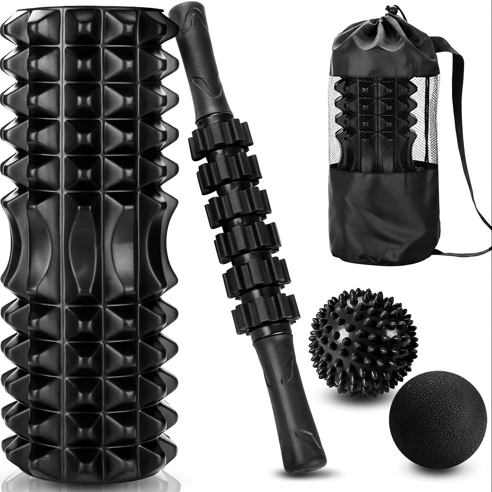 4-in-1 Foam Roller & Massage Stick Set – Black