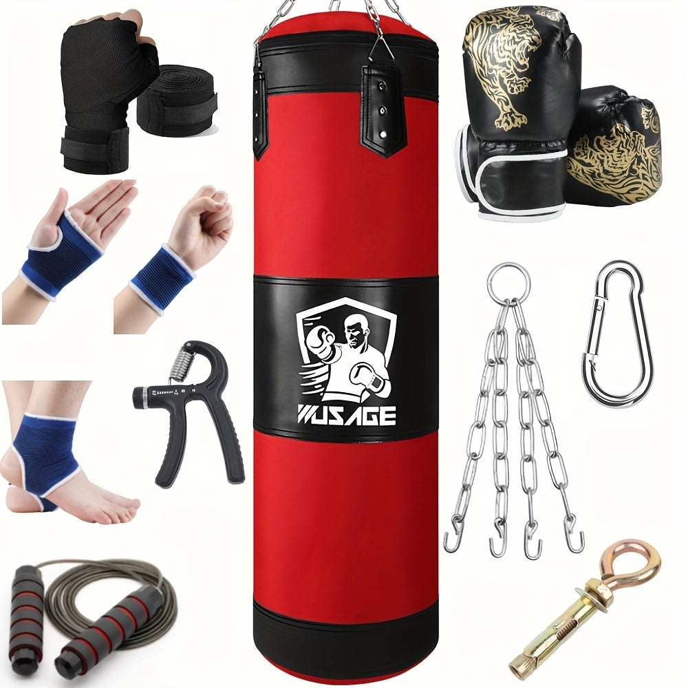 4-Foot Empty Punching Bag Set with Boxing Gloves – Muay Thai & MMA Training