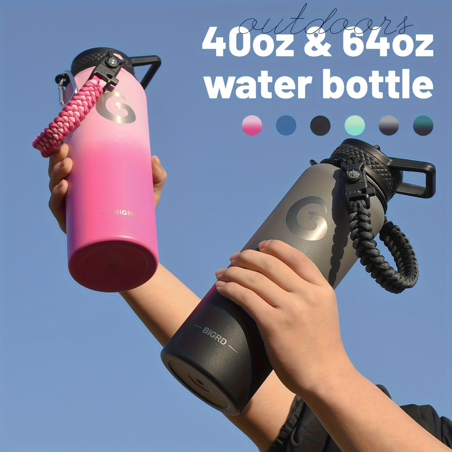 Large Insulated Stainless Steel Water Bottle – 40oz & 64oz with Accessories