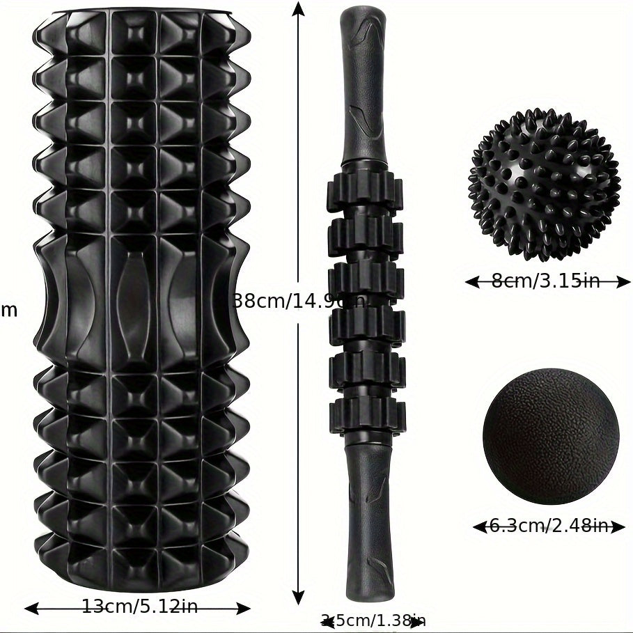 4-in-1 Foam Roller & Massage Stick Set – Black