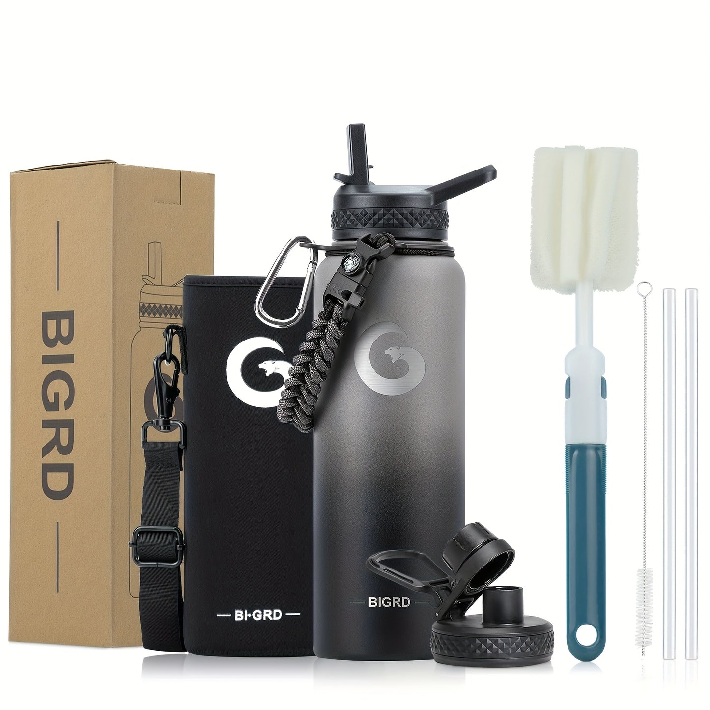 Large Insulated Stainless Steel Water Bottle – 40oz & 64oz with Accessories