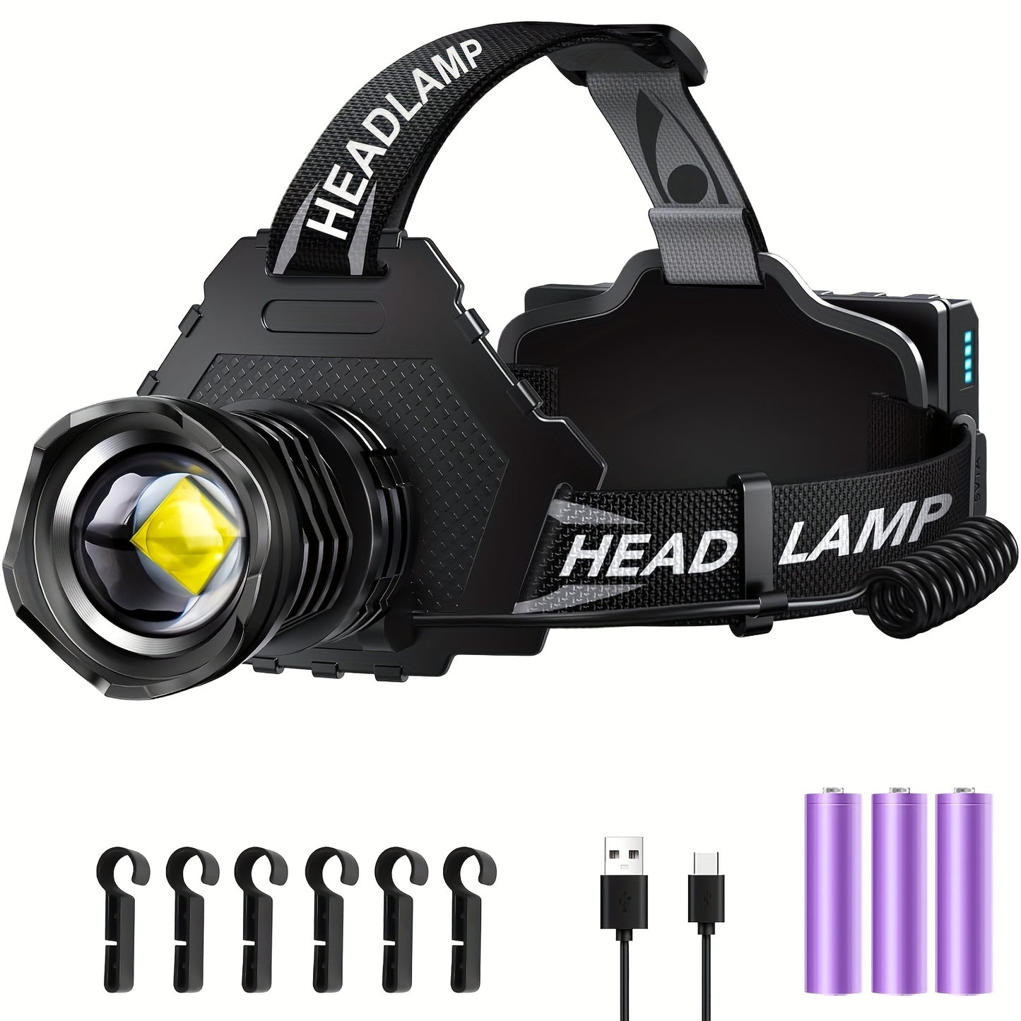 Upgraded 1700LM Rechargeable LED Headlamp with Adjustable Spotlight and Floodlight