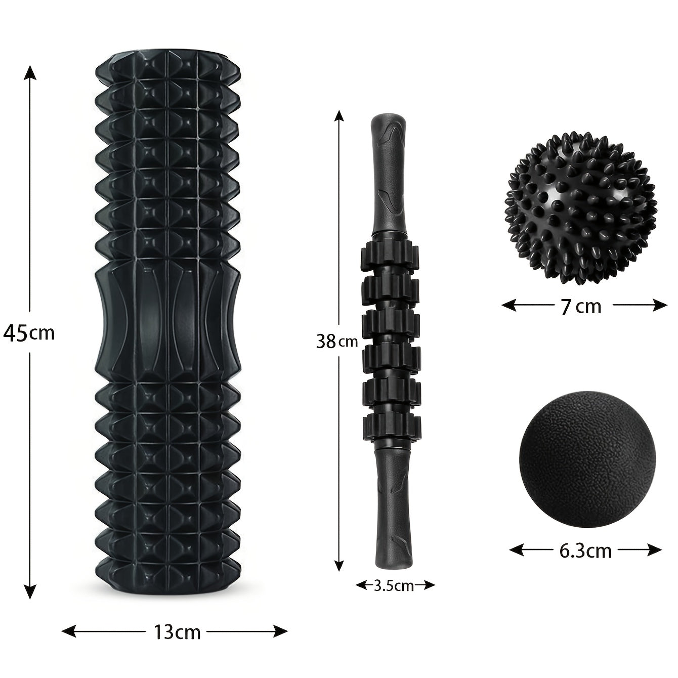 4-in-1 Foam Roller & Massage Stick Set – Black