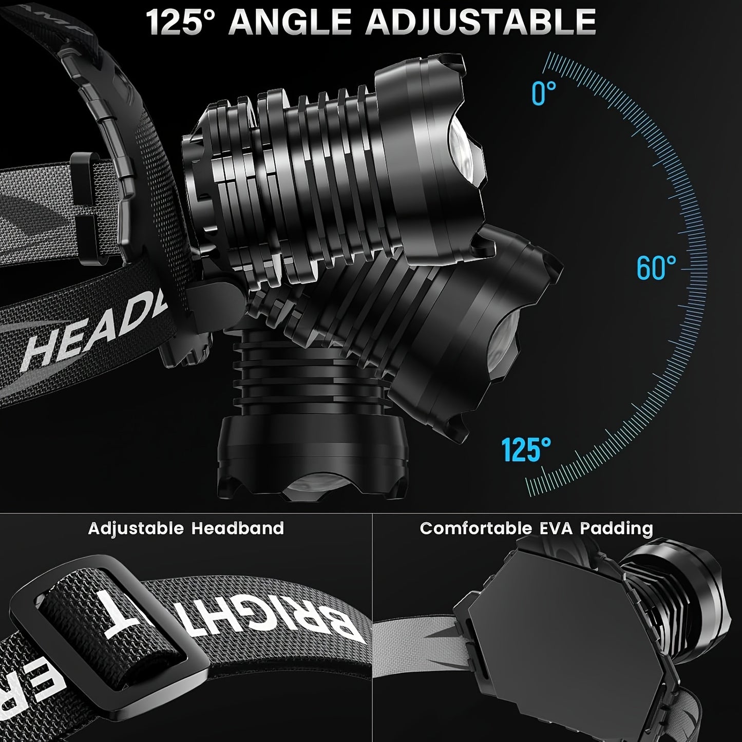 Upgraded 1700LM Rechargeable LED Headlamp with Adjustable Spotlight and Floodlight