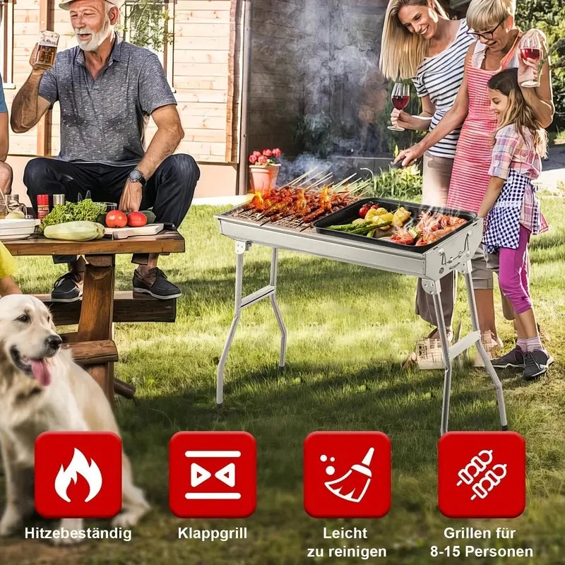 Stainless Steel Folding BBQ Grill – Large & Portable