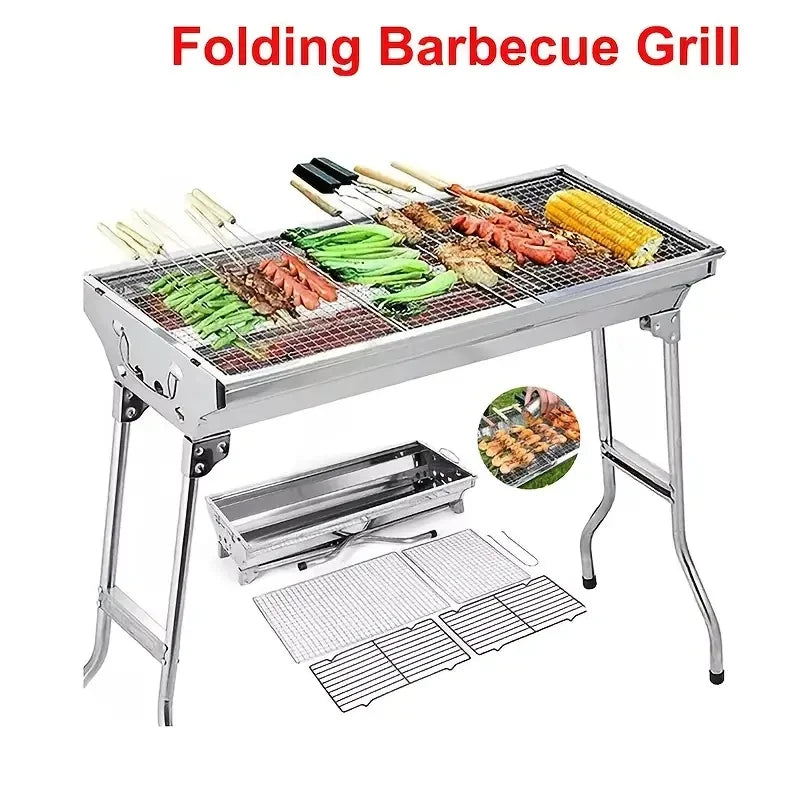 Stainless Steel Folding BBQ Grill – Large & Portable