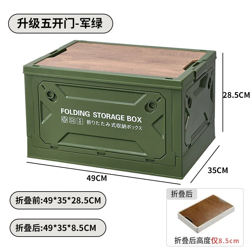 50L Outdoor Folding Storage Box with Wooden Lid – Camping & Picnic Essentials