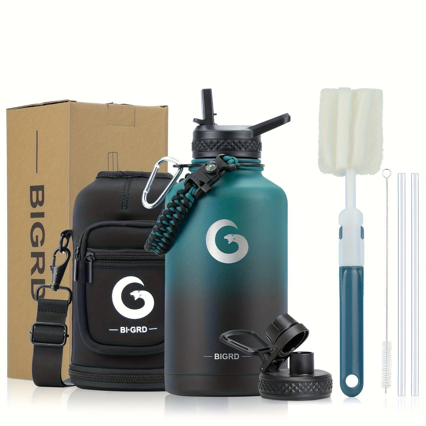Large Insulated Stainless Steel Water Bottle – 40oz & 64oz with Accessories