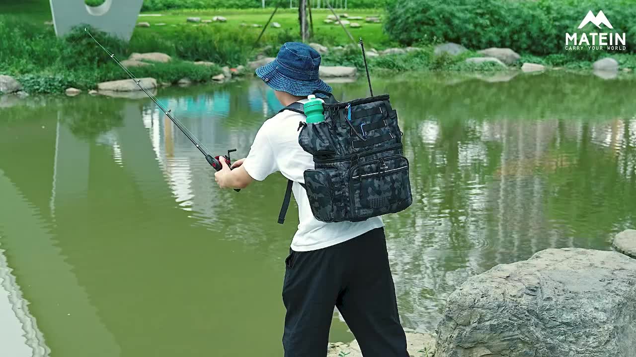 Portable Fishing Tackle Backpack – Large Multi-Compartment Bag with Rod Holder