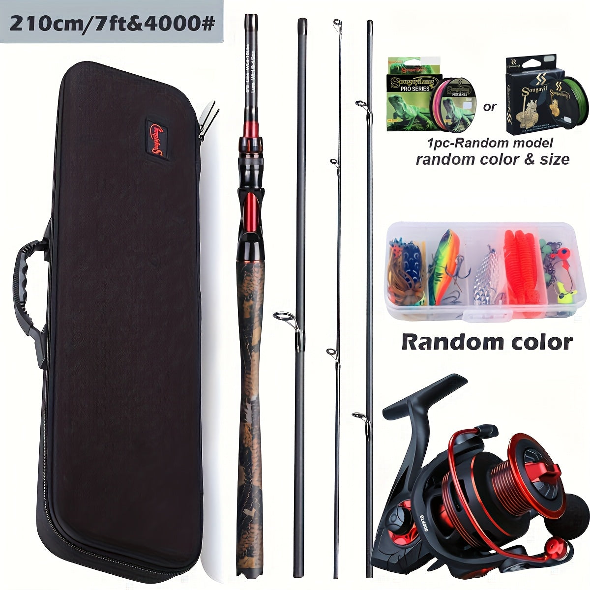 4-Section Carbon Fiber Fishing Rod & Spincast Reel Combo Set – 100m Line, Lures & Tackle
