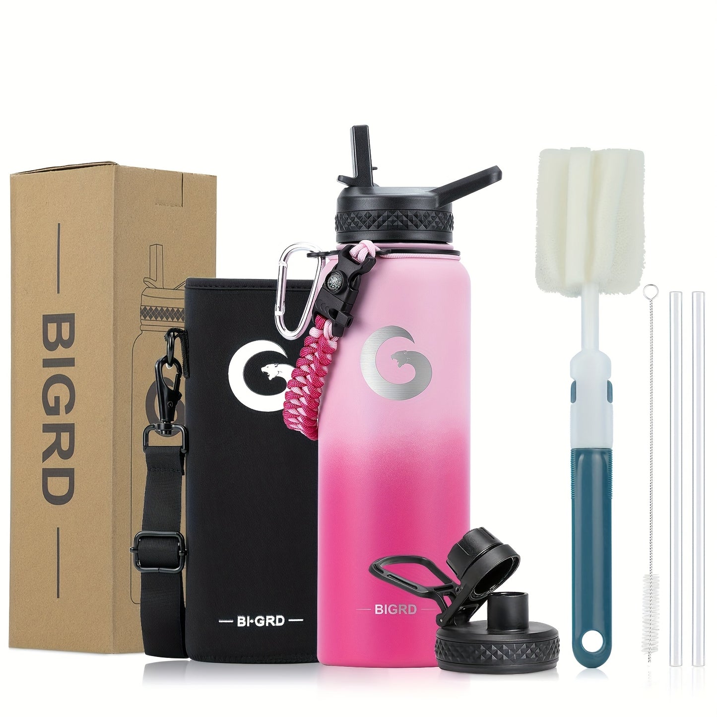 Large Insulated Stainless Steel Water Bottle – 40oz & 64oz with Accessories