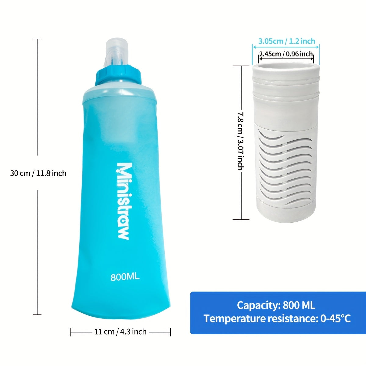 Collapsible Water Bottle with Replaceable Filter – 800ml BPA-Free