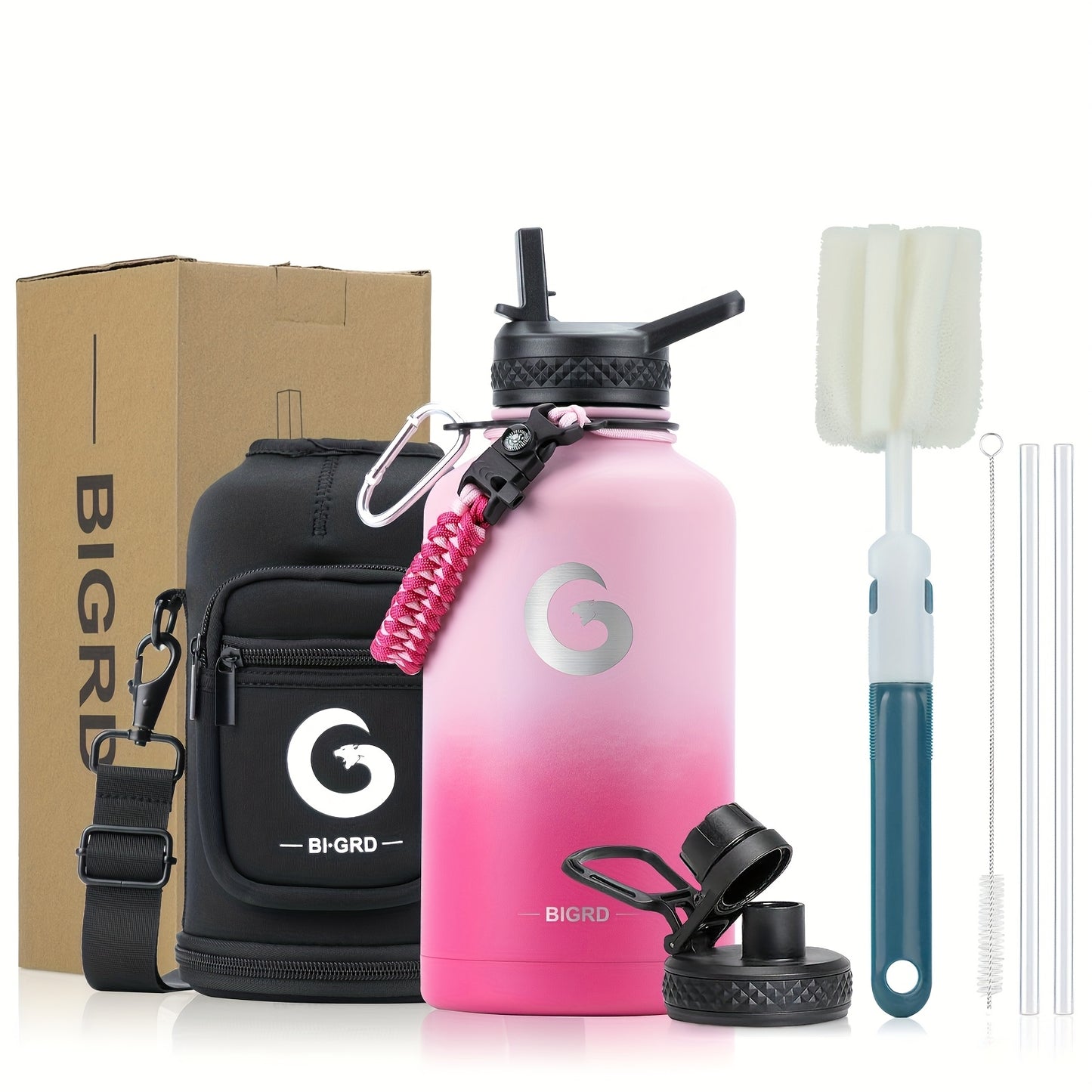 Large Insulated Stainless Steel Water Bottle – 40oz & 64oz with Accessories