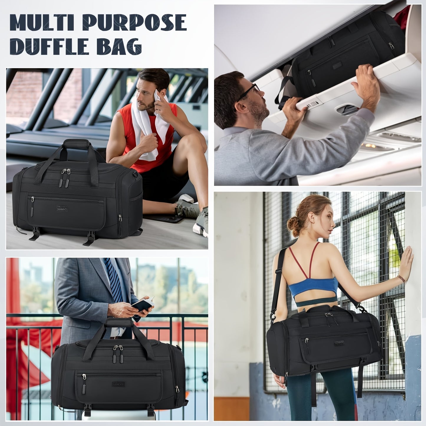 40L Sports & Travel Duffel Bag with Shoe Compartment – Black
