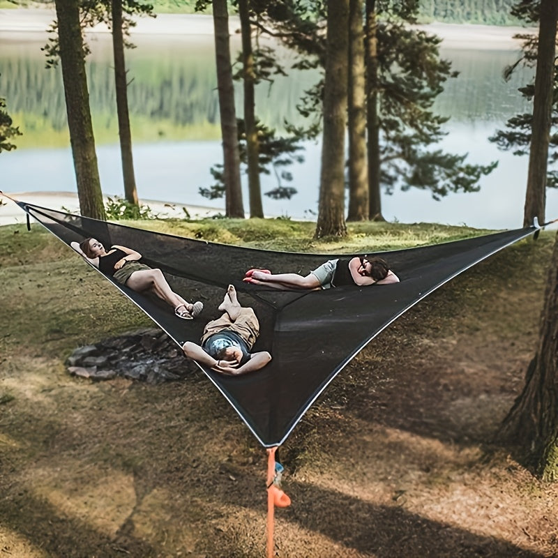 Multi-Person Triangular Hammock with Mesh Storage Bags