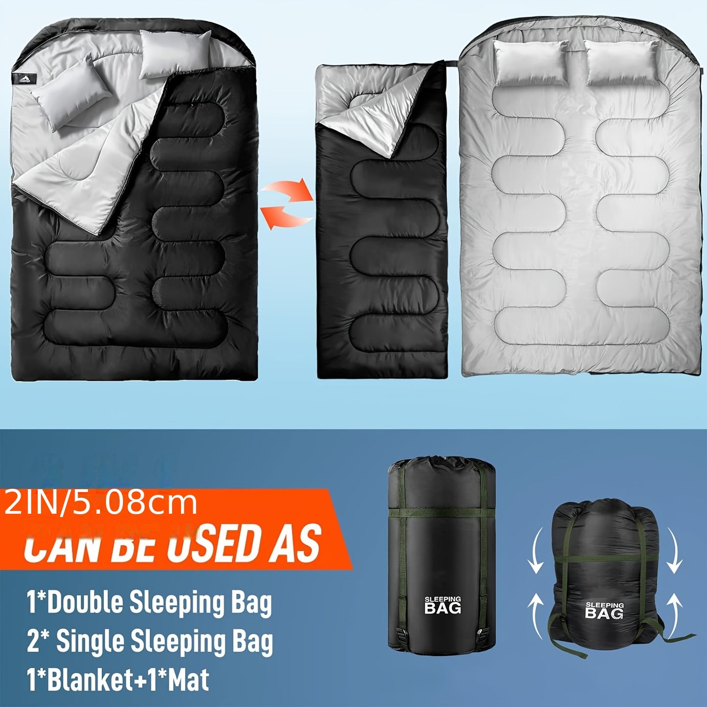 Double Sleeping Bag with Pillow – Warm, Comfortable & Lightweight for Camping
