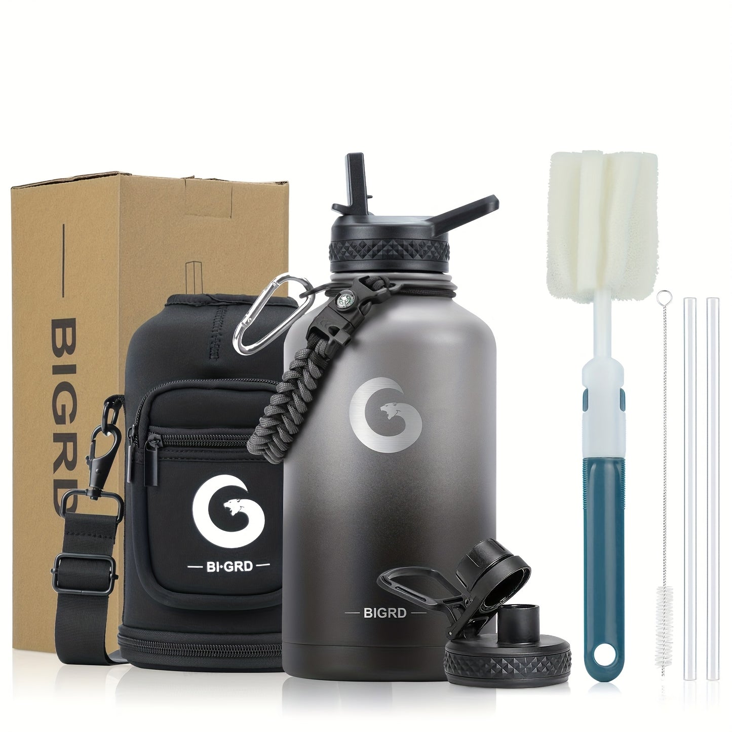 Large Insulated Stainless Steel Water Bottle – 40oz & 64oz with Accessories