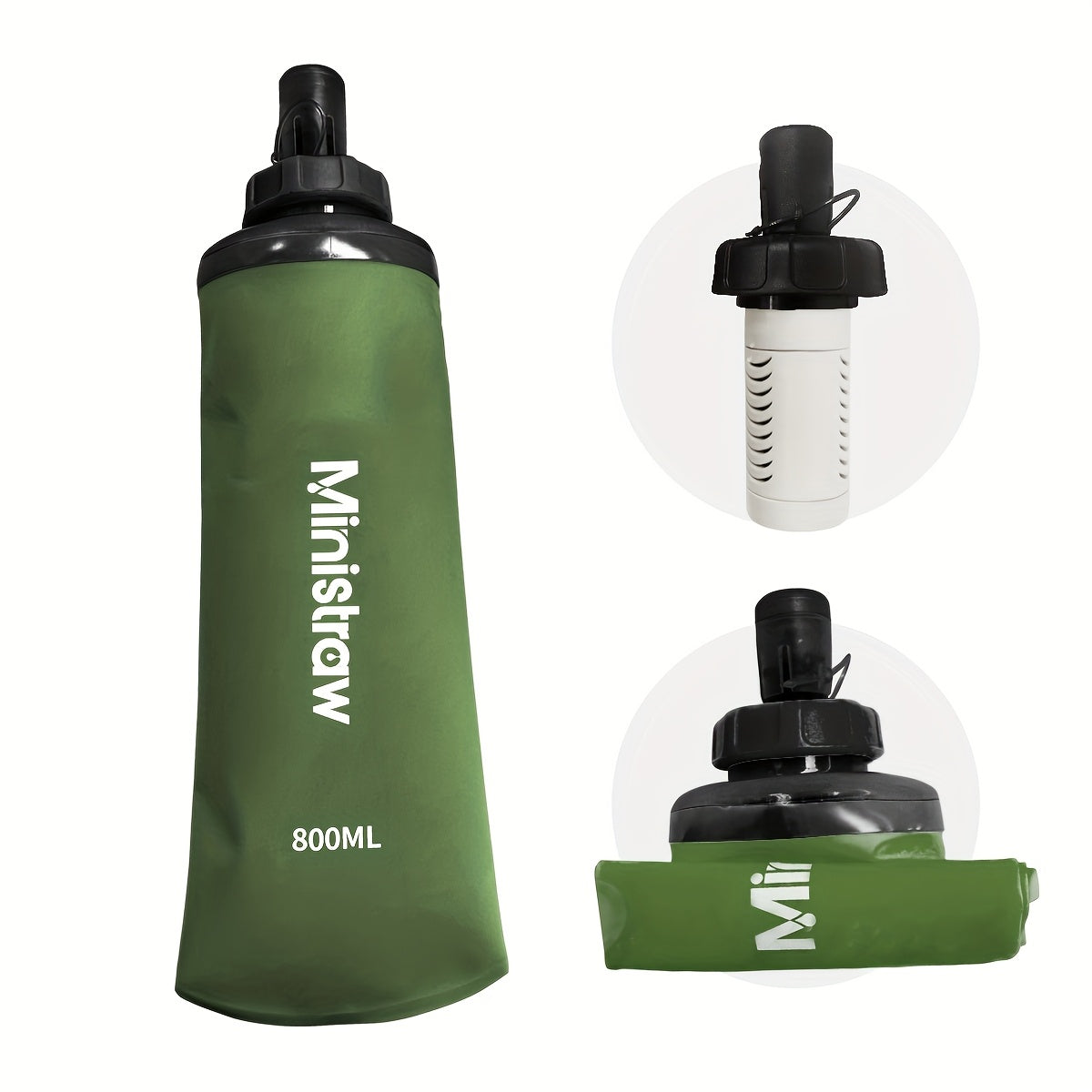 Collapsible Water Bottle with Replaceable Filter – 800ml BPA-Free