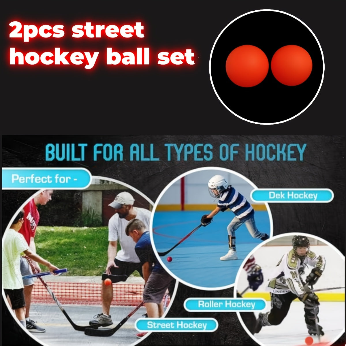 2-Pack Street Hockey Balls – Durable, Low-Bounce, High-Visibility