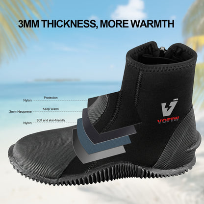 3mm Neoprene High-Top Diving Shoes – Side Zipper & Non-Slip Rubber Sole – Unisex