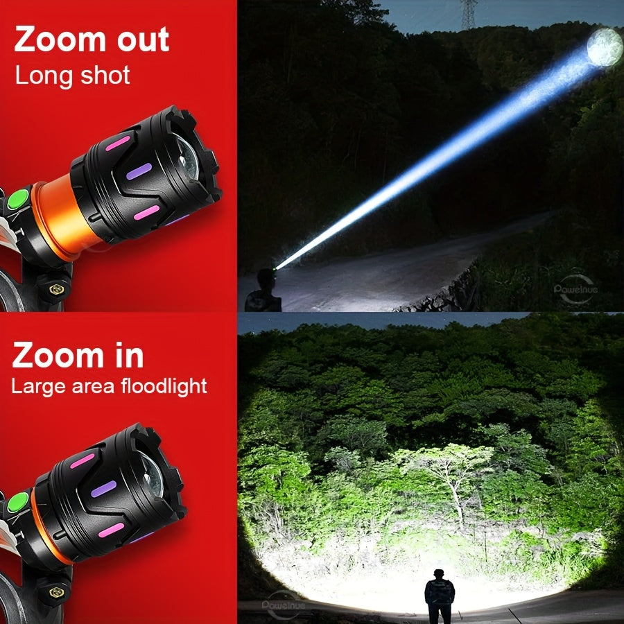 Ultra-Bright LED Headlamp – USB Rechargeable, 3000 Lumens, 800m Beam, Adjustable Zoom for Fishing, Hunting, and Outdoor Adventures