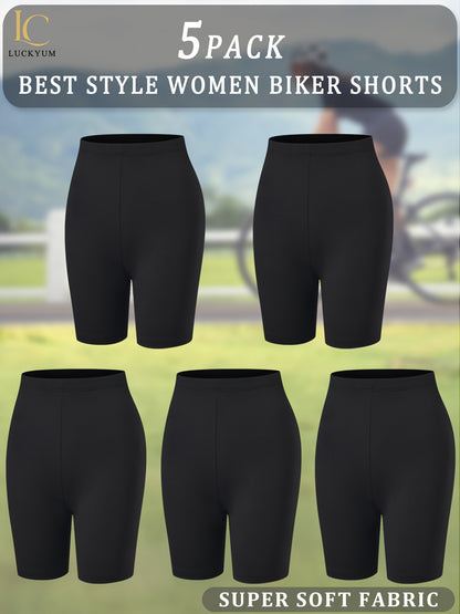 Women's 5-Pack High-Stretch Biker Shorts – Comfortable Workout &amp; Everyday Wear