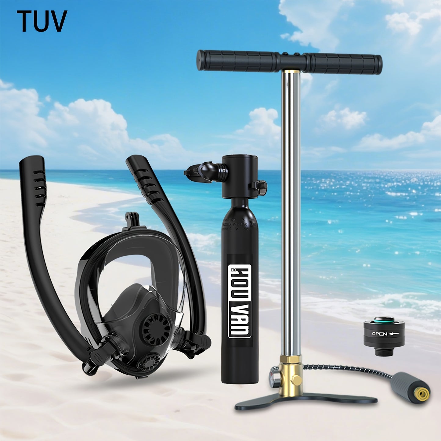 0.5L Portable Diving Tank & Full-Face Snorkel Mask Set – Underwater Breathing for 5-10 Minutes – Black