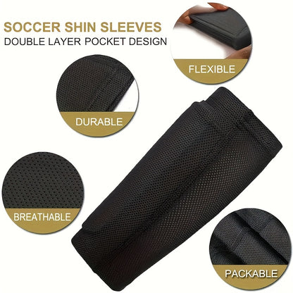 4-Piece Soccer Shin Guard Set with Compression Sleeves and Leg Straps
