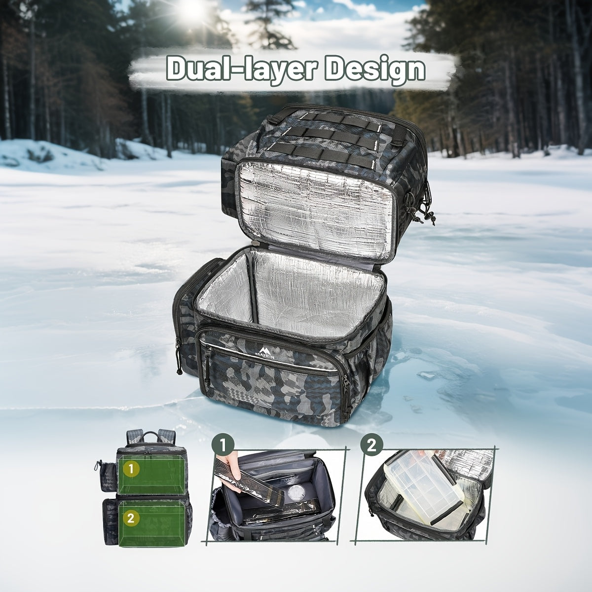 Portable Fishing Tackle Backpack – Large Multi-Compartment Bag with Rod Holder