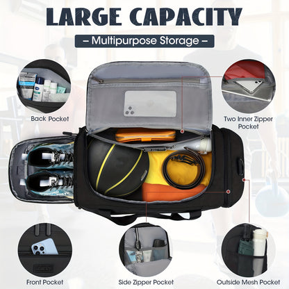 40L/55L Sports &amp; Travel Duffel Bag with Shoe Compartment – Black