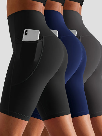 3-Pack High-Waist Butt-Lifting Yoga Shorts with Pockets