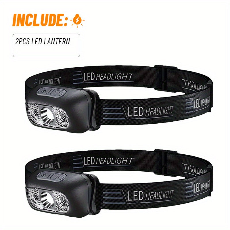 2-Pack Rechargeable LED Camping Headlamps with Adjustable Angle