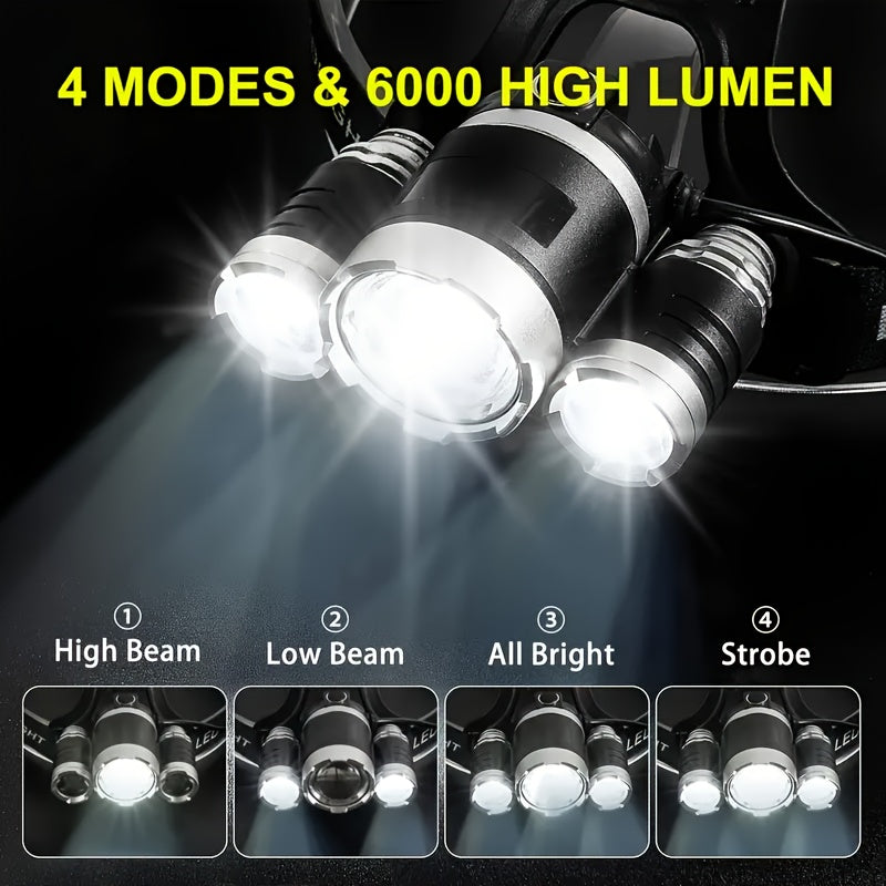 Ultra-Bright Rechargeable LED Headlamp with Dual 16850 Batteries