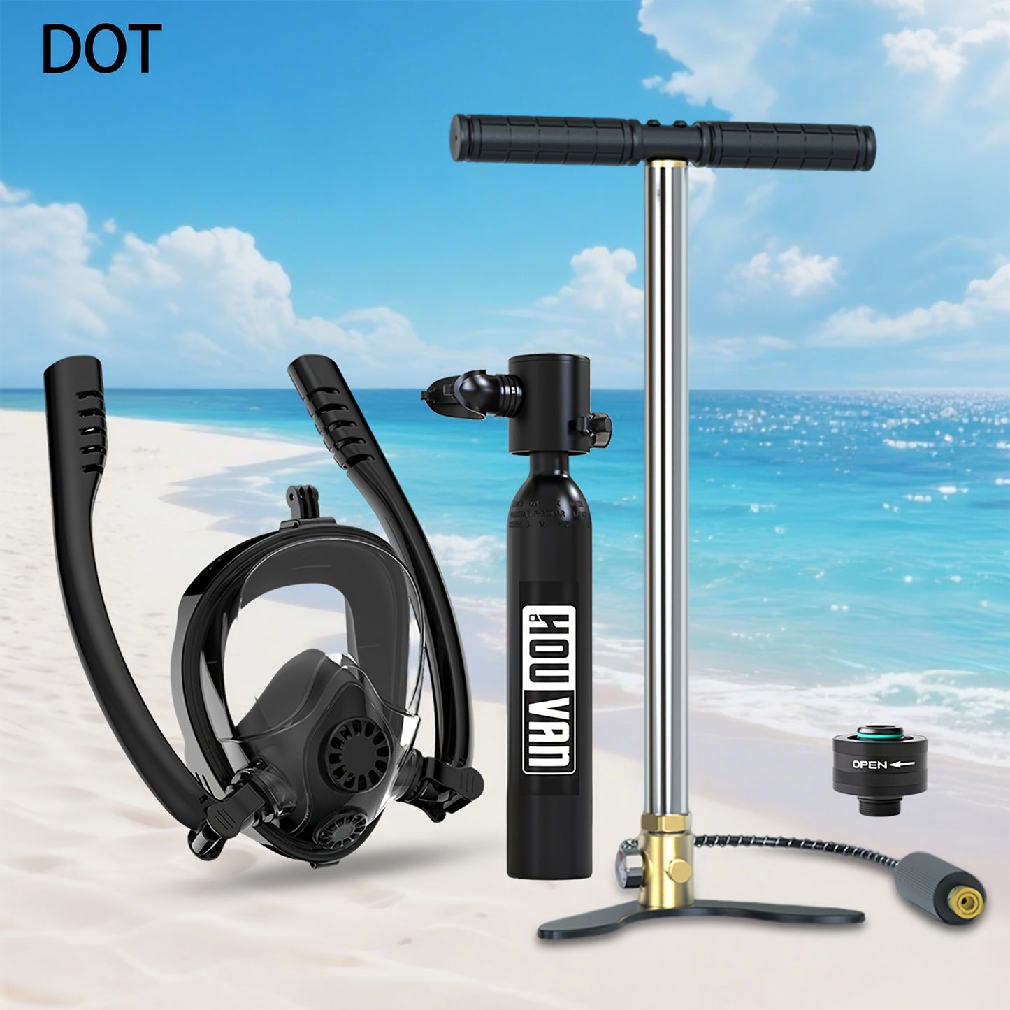 0.5L Portable Diving Tank & Full-Face Snorkel Mask Set – Underwater Breathing for 5-10 Minutes – Black