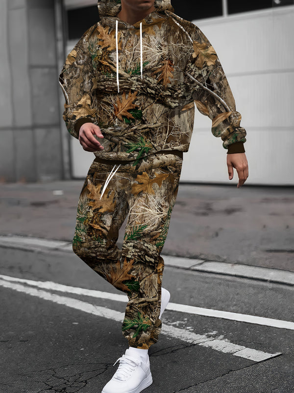 Jungle Camouflage Hoodie & Sweatpants Set – Digital Camo Casual Tracksuit