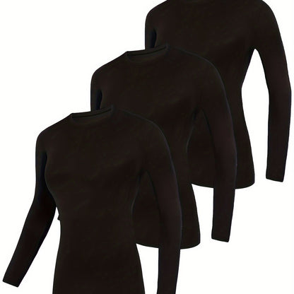 3-Pack Women's Long Sleeve High-Stretch Yoga T-Shirts
