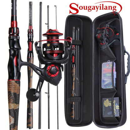 4-Section Carbon Fiber Fishing Rod & Spincast Reel Combo Set – 100m Line, Lures & Tackle