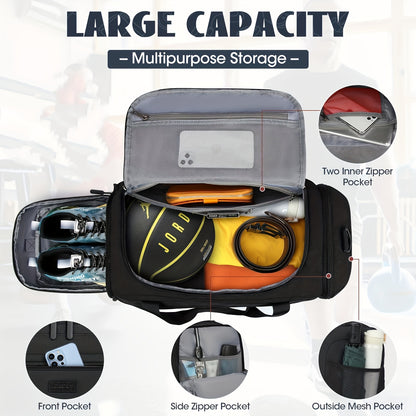 40L Sports &amp; Travel Duffel Bag with Shoe Compartment – Black