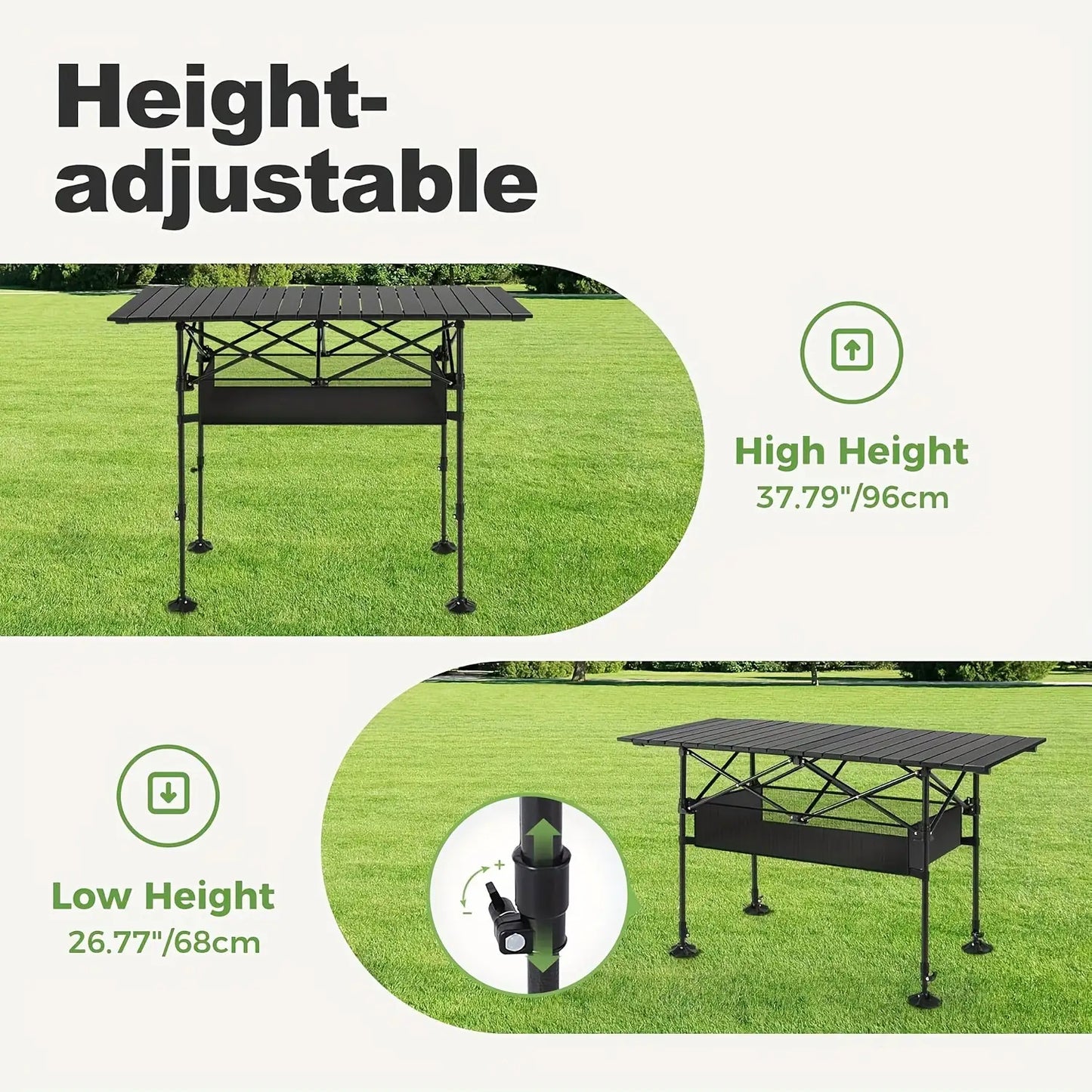Portable Folding Outdoor Table with Mesh Pocket &amp; Storage Bag