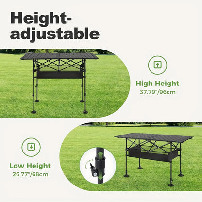 Portable Folding Outdoor Table with Mesh Pocket &amp; Storage Bag
