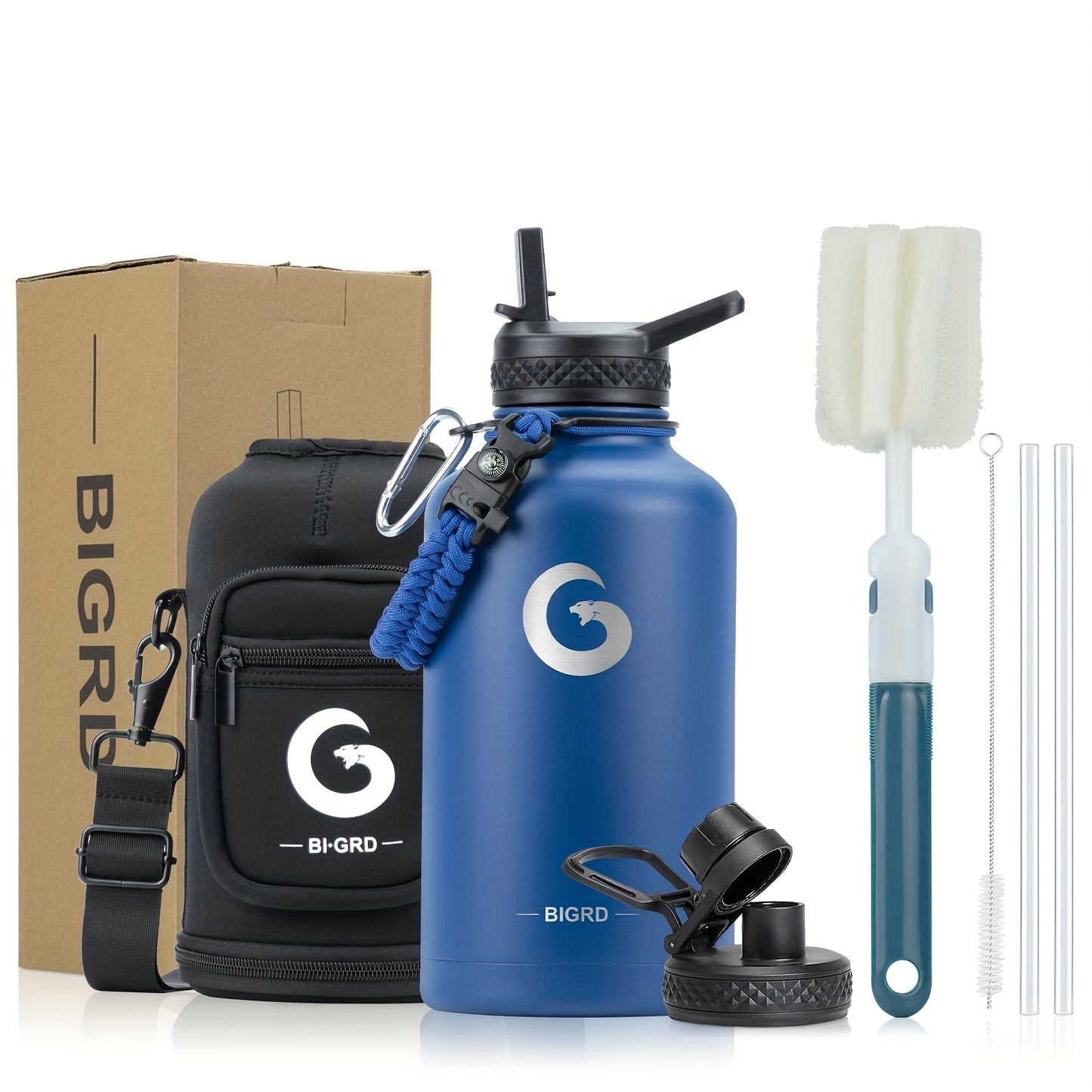 Large Insulated Stainless Steel Water Bottle – 40oz &amp; 64oz with Accessories