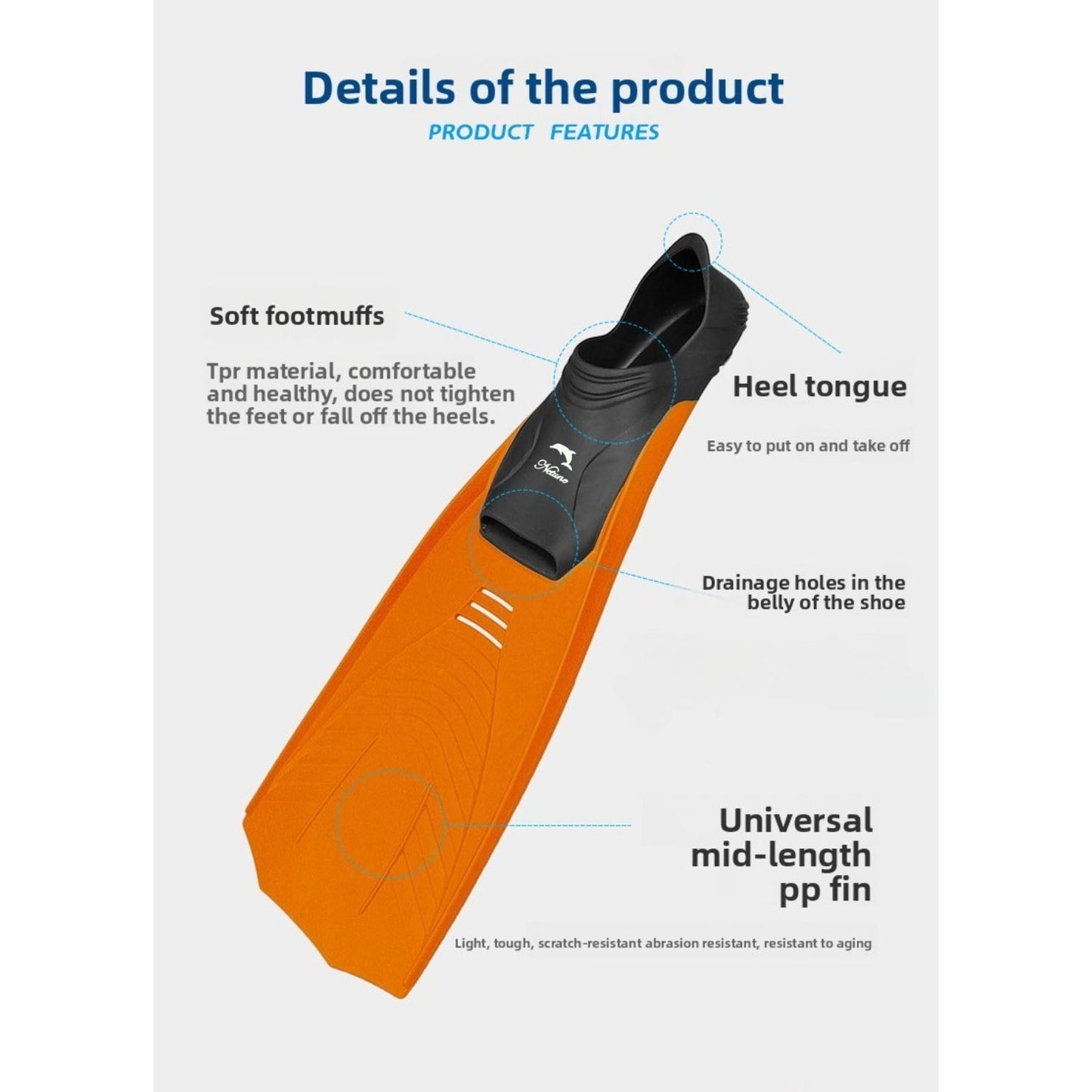 Mid-Length Full-Foot Swimming & Snorkeling Fins – Rubber & PP – Mixed Color