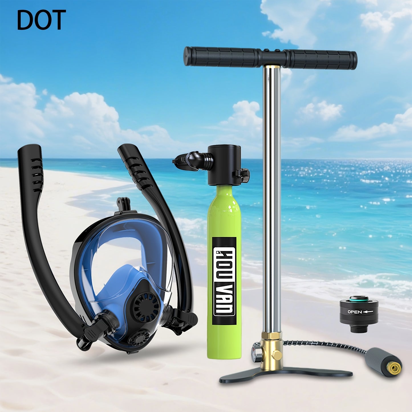 0.5L Portable Diving Tank & Full-Face Snorkel Mask Set – Underwater Breathing for 5-10 Minutes – Black